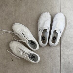 Vans White Sneakers - Slip-On and Lace-Up Pair
